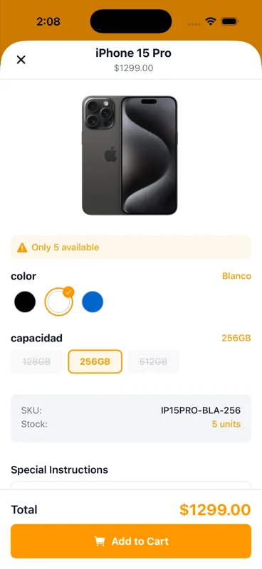 Variantes de productos NAOS POS