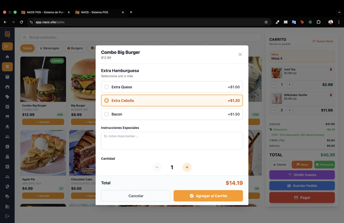 Delivery y takeout NAOS POS