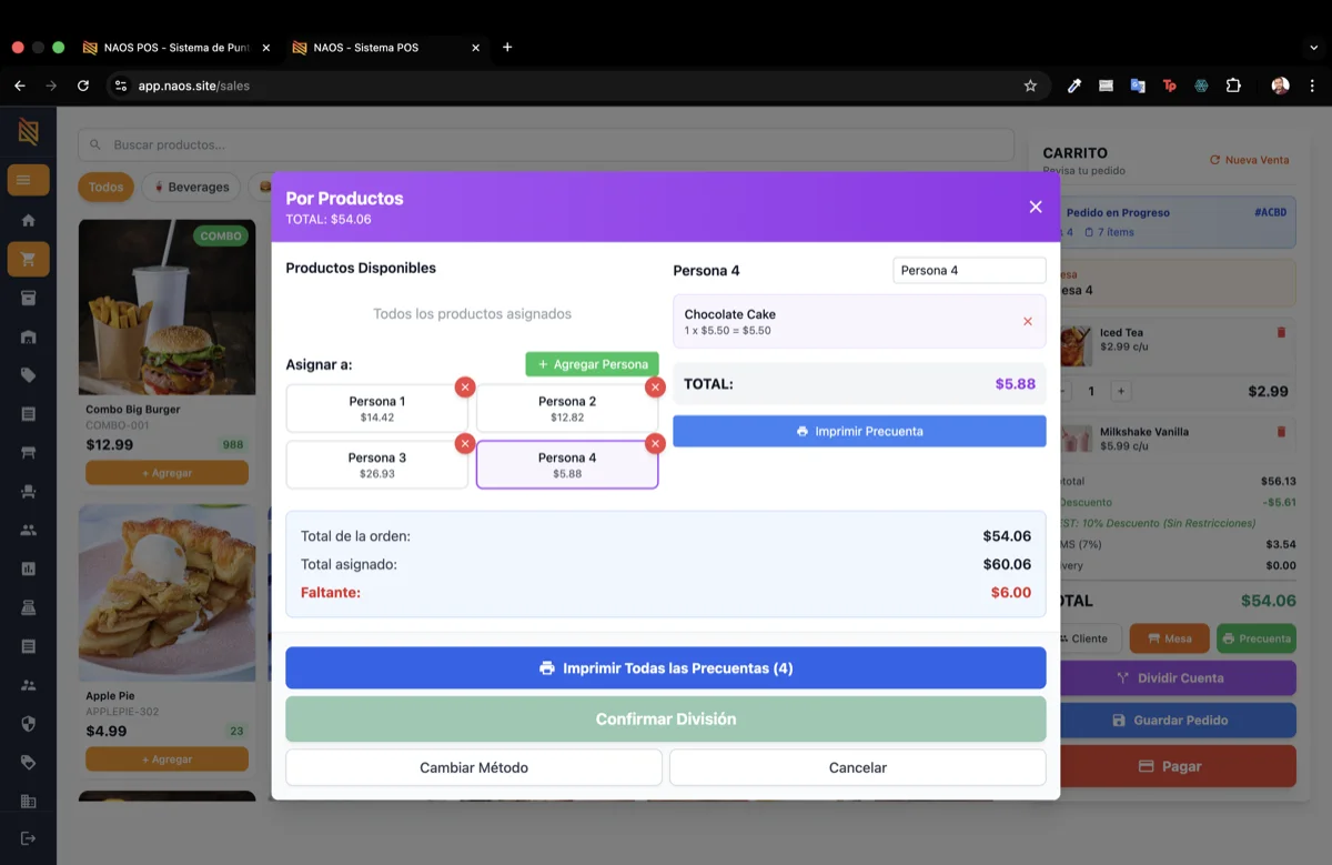 Vista de mesas NAOS POS