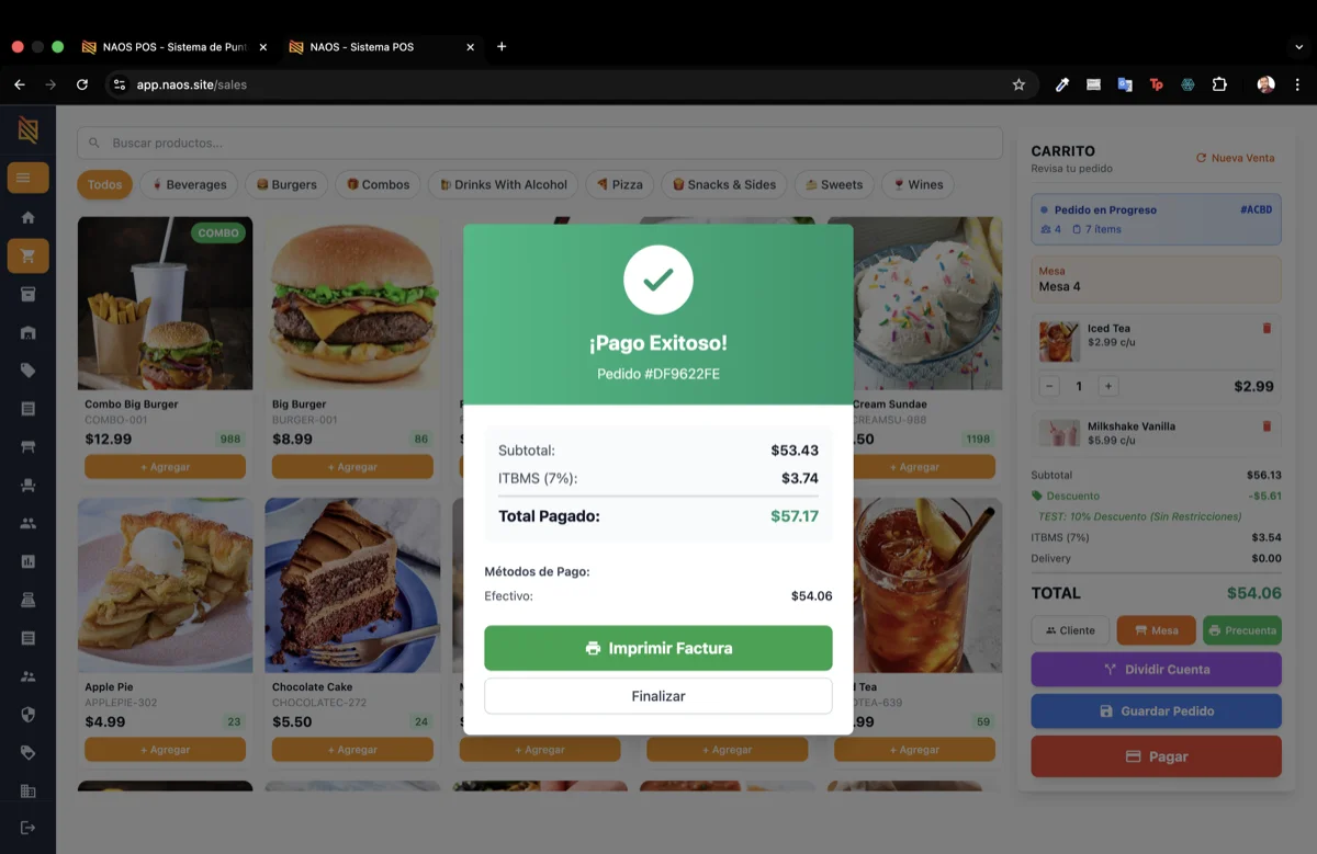 Configuración menú NAOS POS